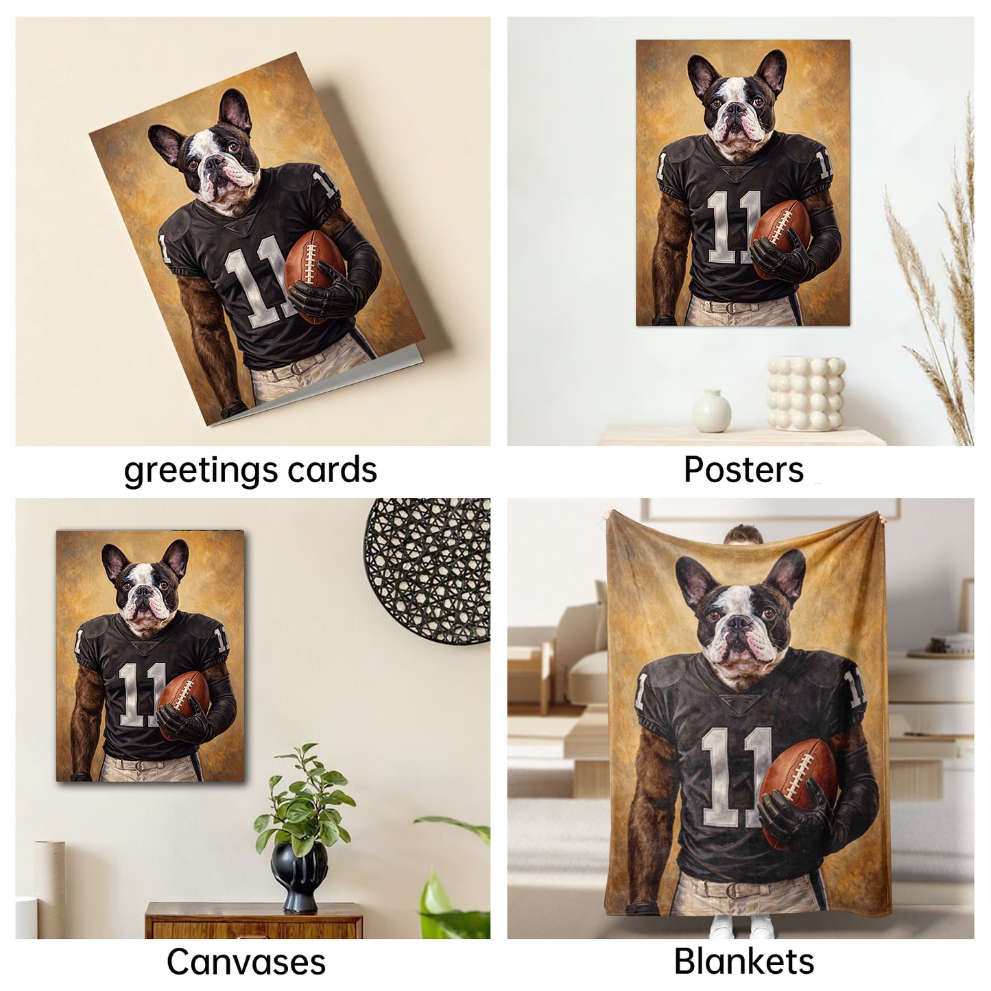 The Championship Quarterback french bulldog football portrait