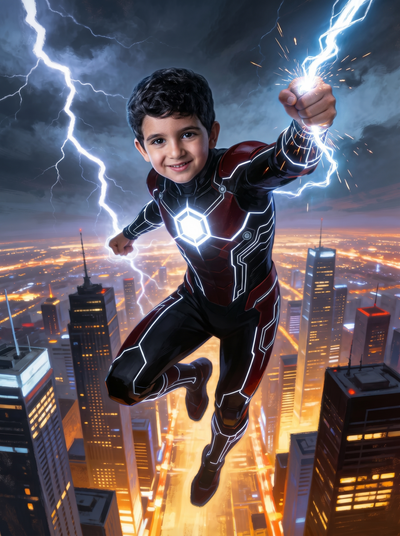 The Armored Lightning Superhero boy portrait