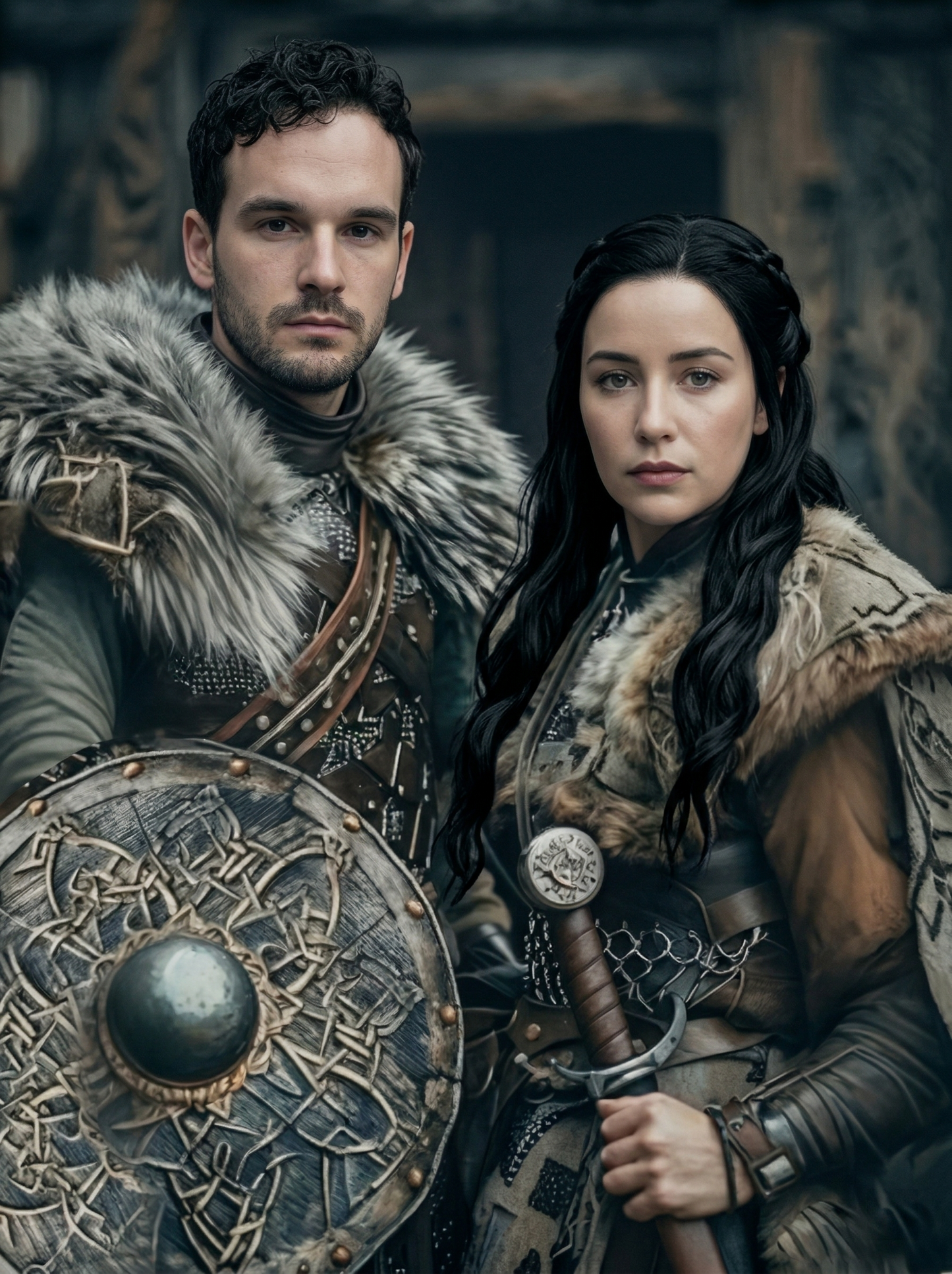 The Brave Viking Shield-Maiden and Warrior Couple portrait