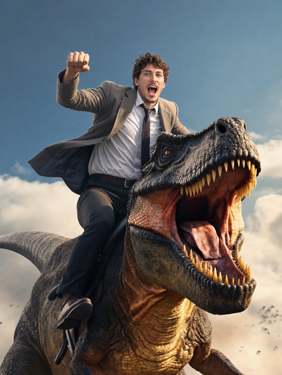 The Corporate Dinosaur Rider man portrait