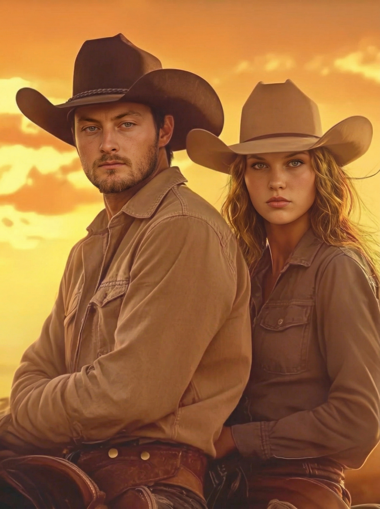 The Valiant Wild West Cowboy & Fearless Prairie Cowgirl Couple Portrait