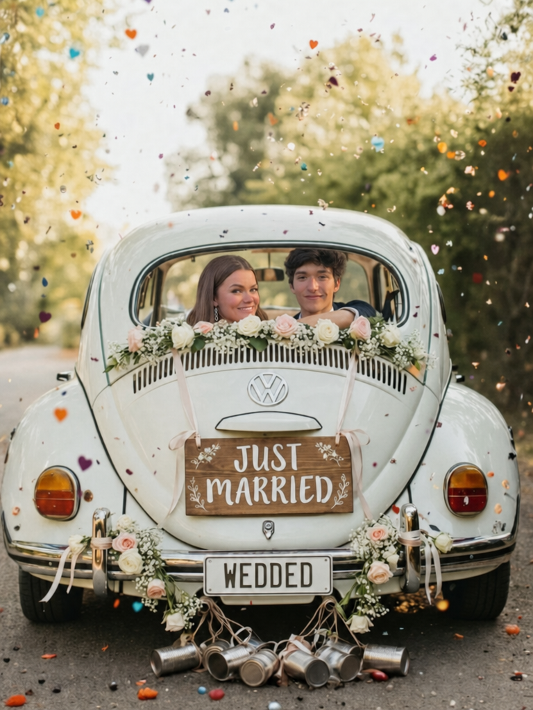 The Just Married couple portrait