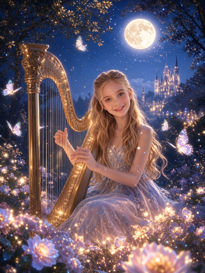 The Moonlight Harpist girl portrait