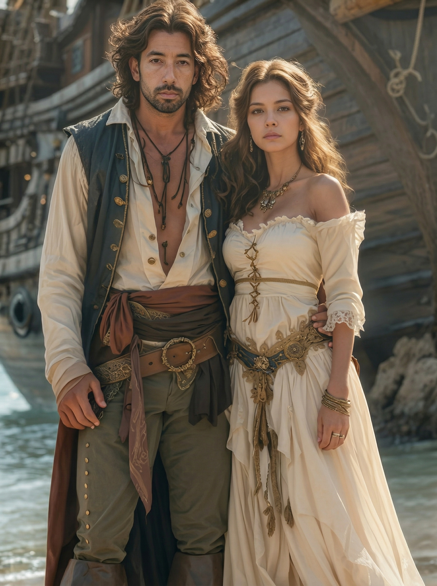 The Dashing Pirate Captain & Enchanting Sea - Maiden Couple Portrait