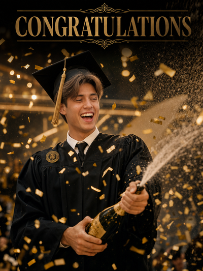 The Champagne Celebration man graduation portrait