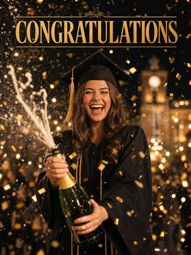 The Champagne Scholar woman,graduation portrait