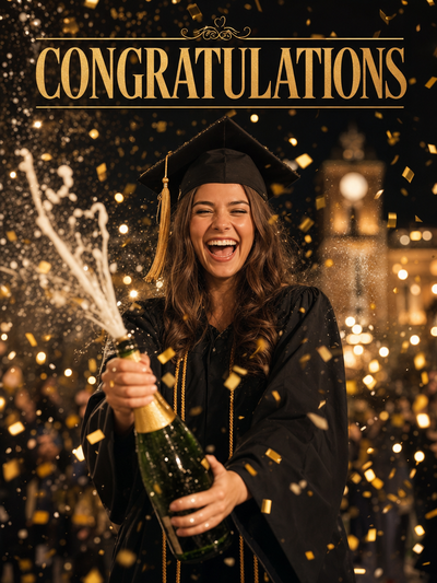 The Champagne Scholar woman,graduation portrait