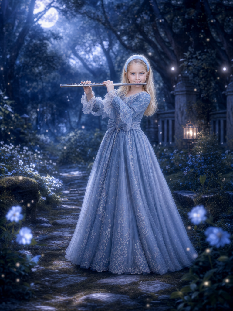 The Moonlit Flutist girl portrait