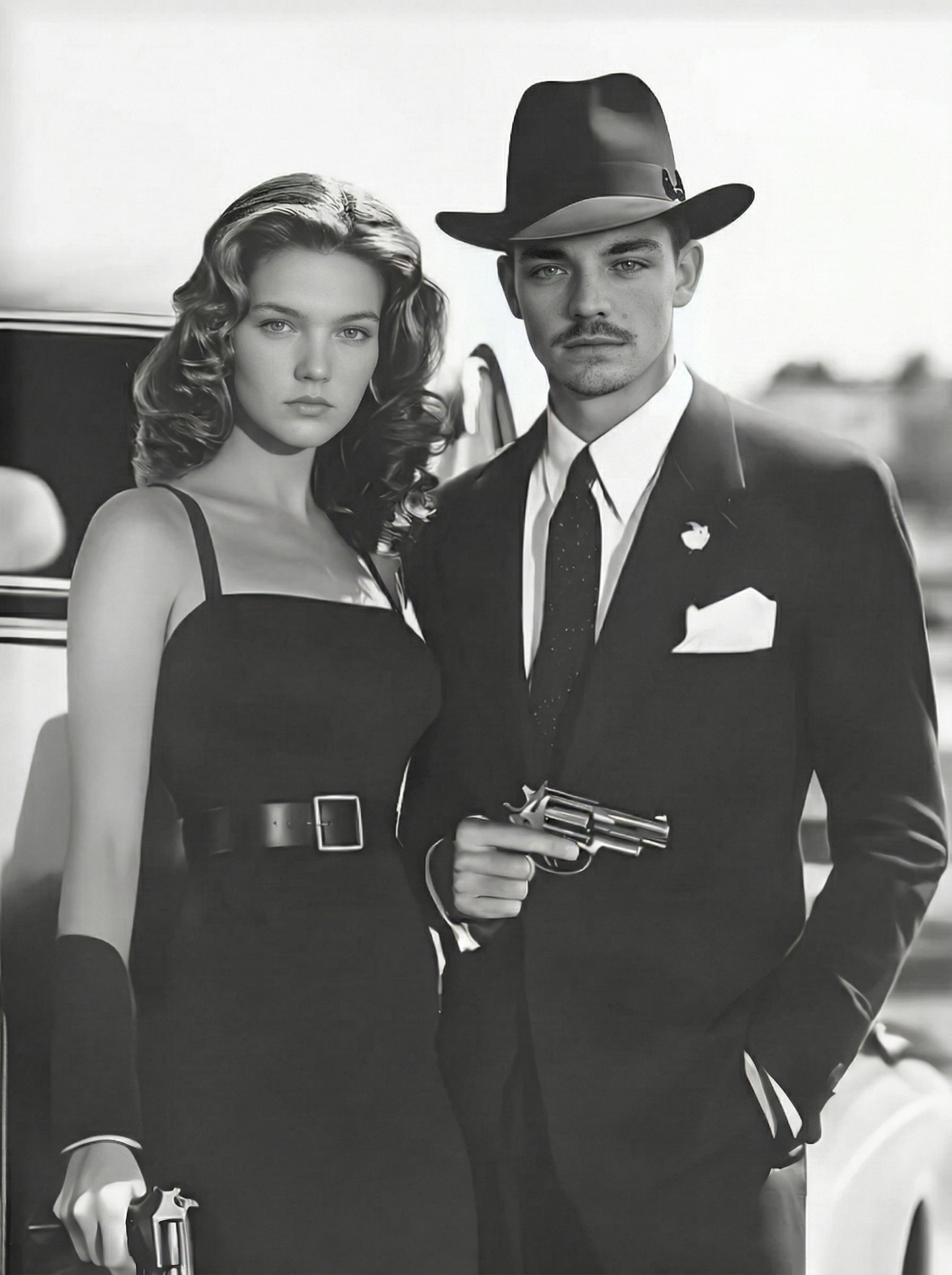 The Roaring Twenties Gangster & Glamorous Gun - Toting Dame Couple Portrait