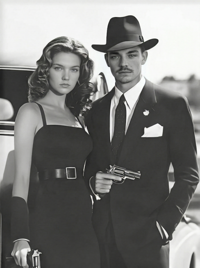 The Roaring Twenties Gangster & Glamorous Gun - Toting Dame Couple Portrait