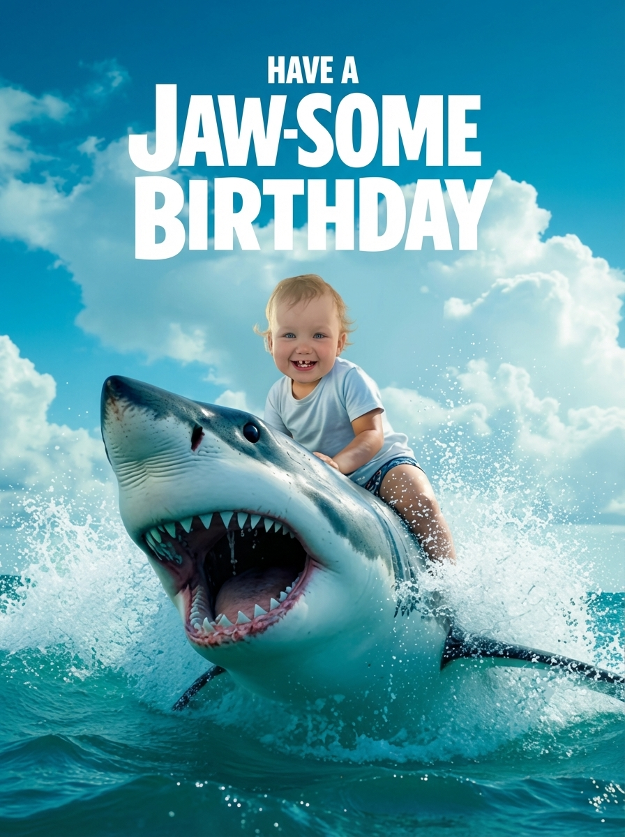 The Jawsome Shark Rider boy portrait