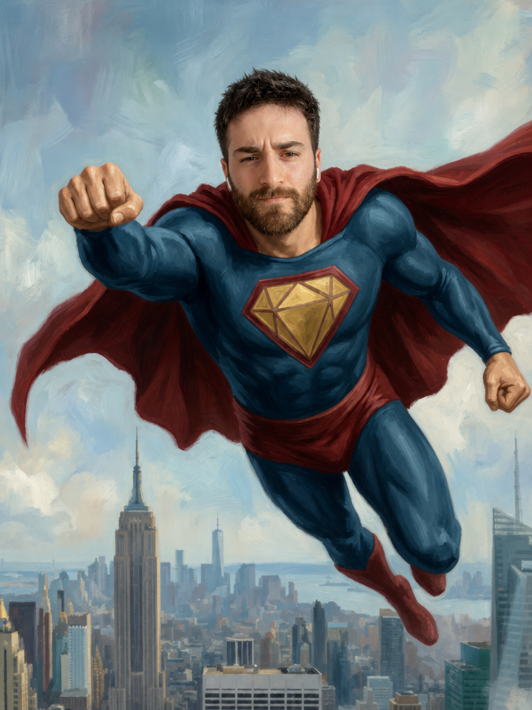 The Diamond-Symbol Superhero man portrait