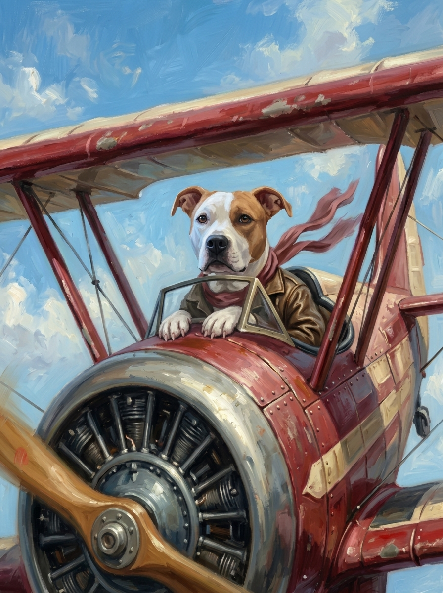 The World War I Flying Ace Pit Bull portrait