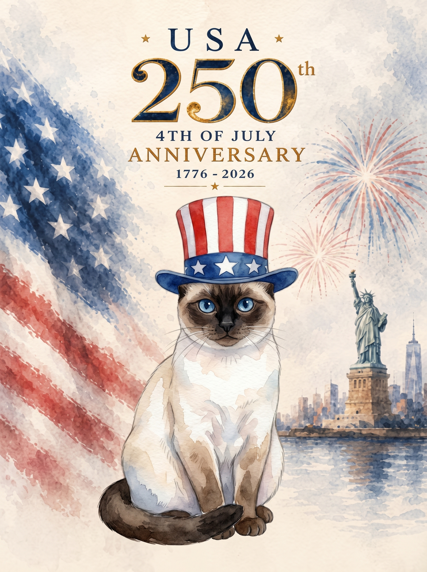 The Patriotic Uncle Sam Cat 250th portrait