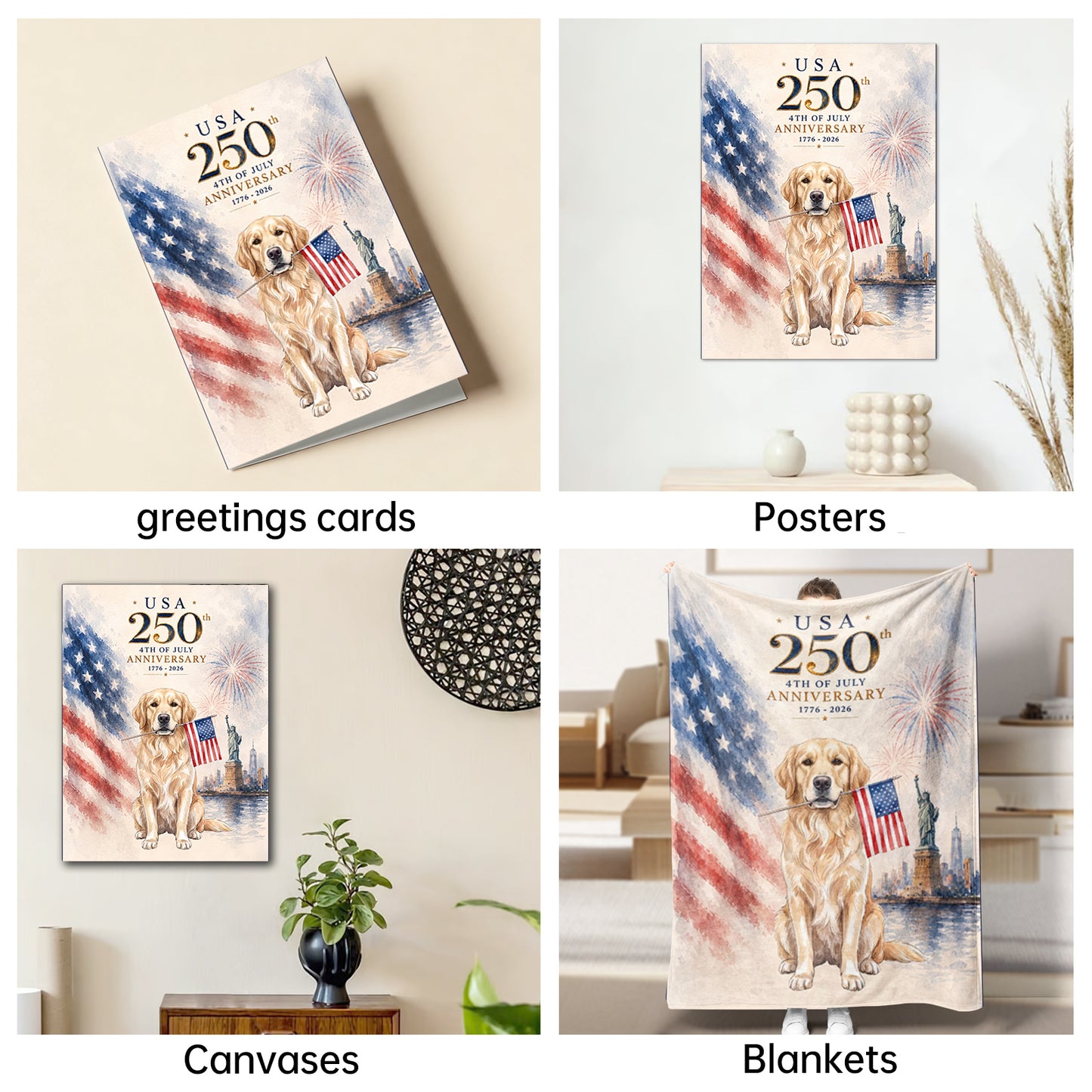 The Patriotic Golden Retriever pet,250th portrait
