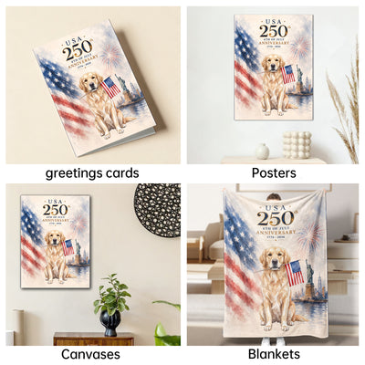 The Patriotic Golden Retriever pet,250th portrait