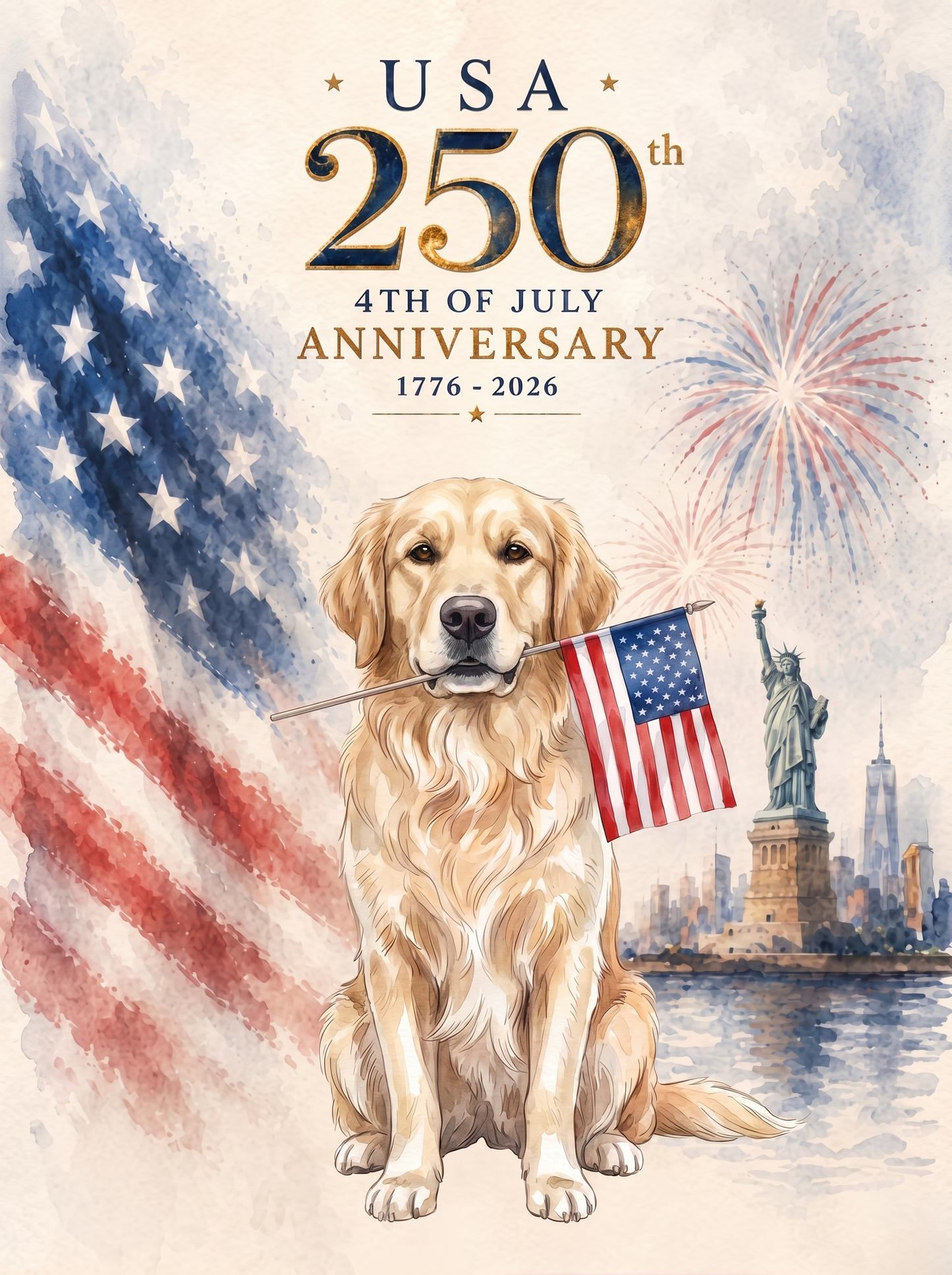 The Patriotic Golden Retriever pet,250th portrait