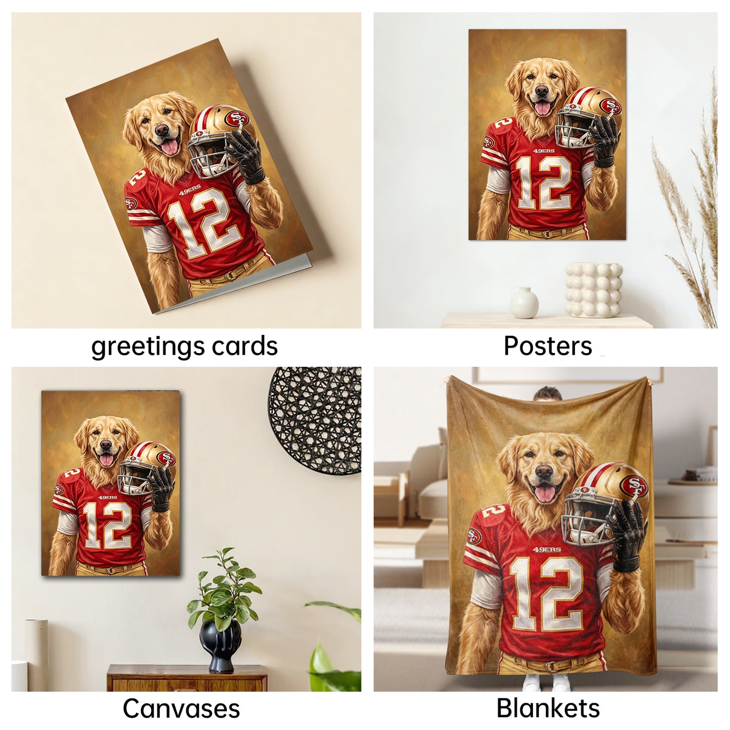 The 49ers Starting Quarterback golden retriever football portrait