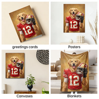 The 49ers Starting Quarterback golden retriever football portrait