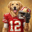 The 49ers Starting Quarterback golden retriever football portrait